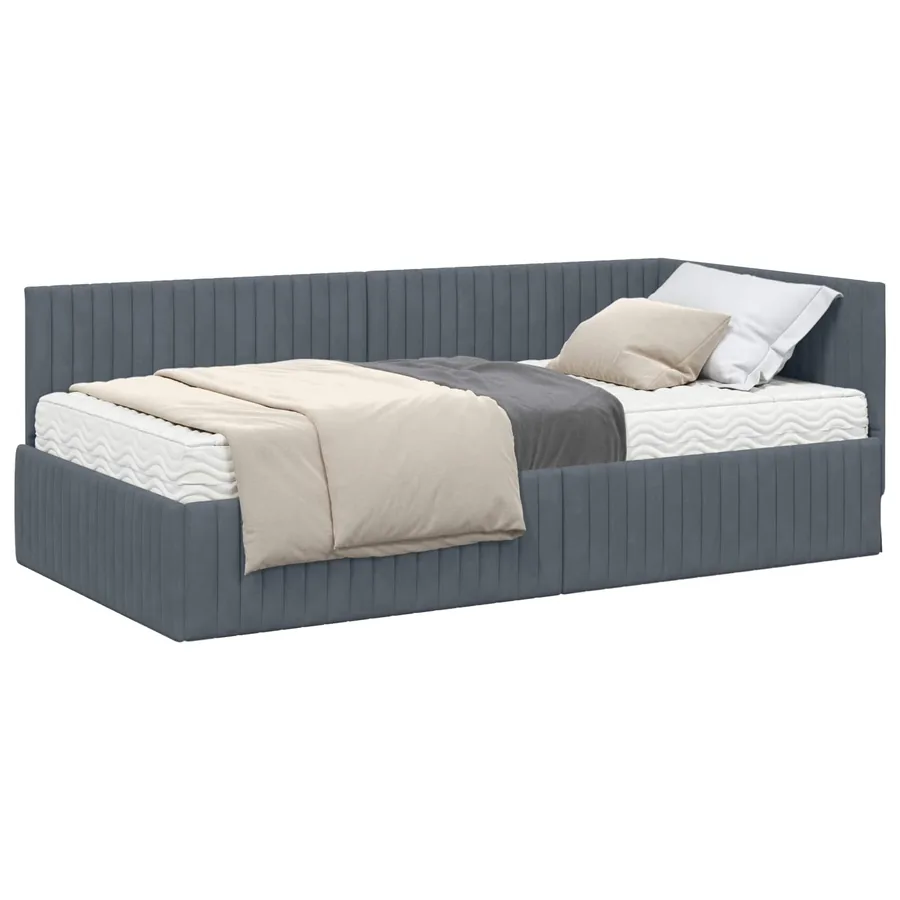 Cadre de lit d'angle avec matelas 2 pcs Gris Velours - 2