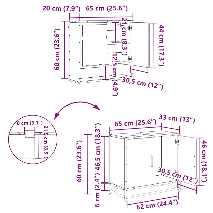 Ensemble de mobilier de salle de bain 2 pcs Bois Ancien - 16