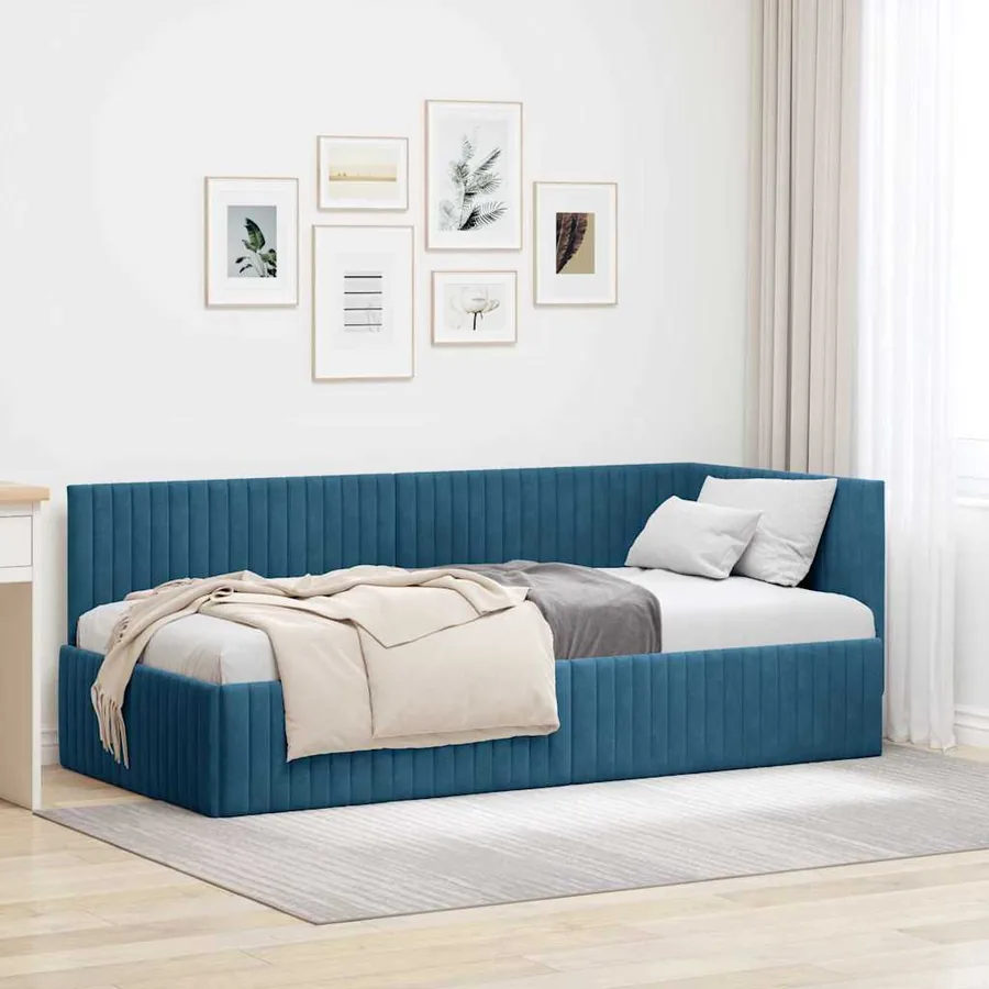 Cadre de lit d'angle Bleu 90 cm x 200 cm Velours