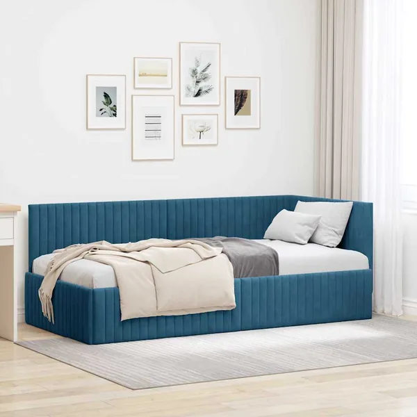 Cadre de lit d'angle Bleu 90 cm x 200 cm Velours
