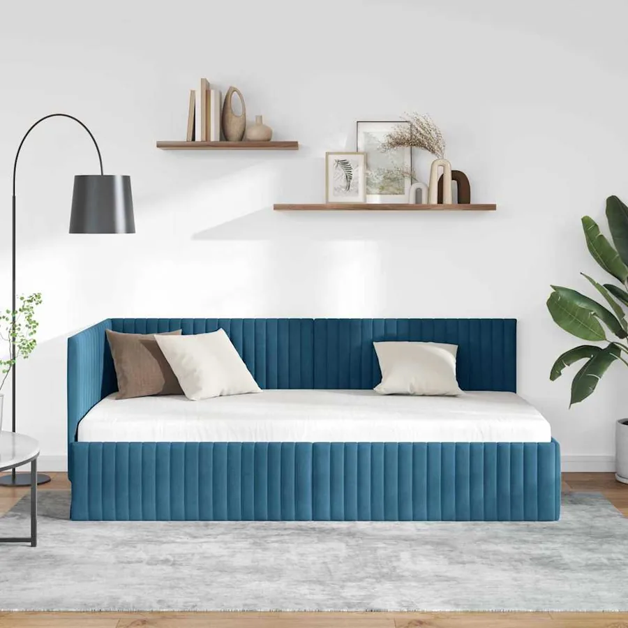 Cadre de lit d'angle Bleu 90 cm x 200 cm Velours - 3