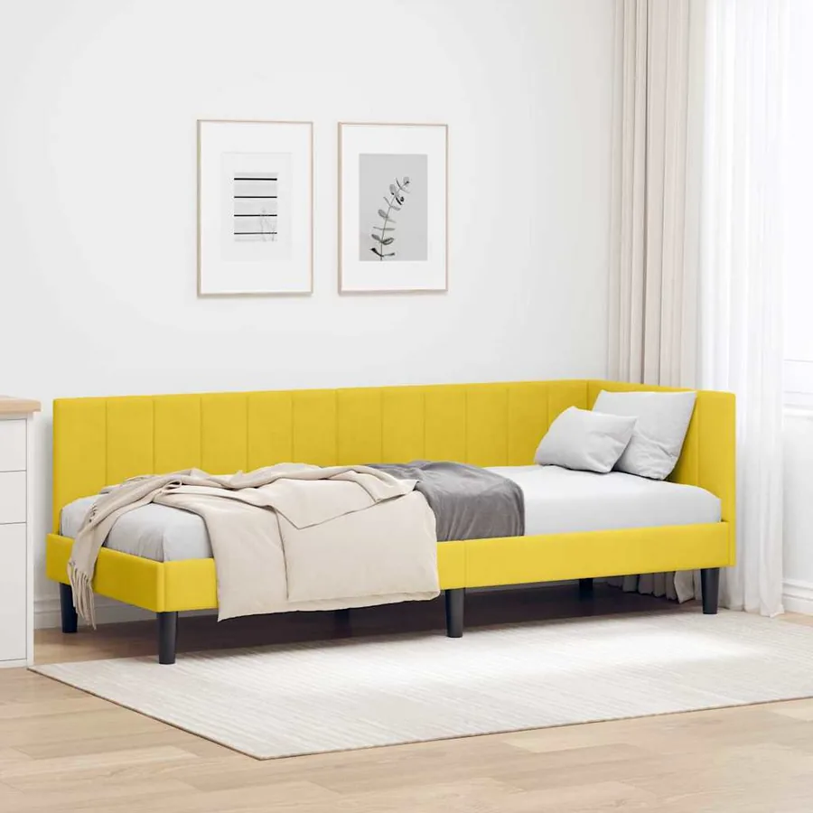 Cadre de lit d'angle Jaune 80 cm x 200 cm Velours