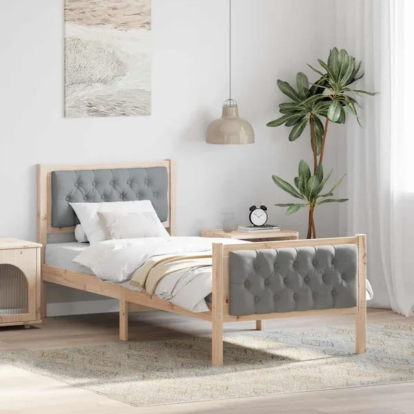 Cadre de lit avec tête de lit Gris clair 75 x 190 cm Pin massif