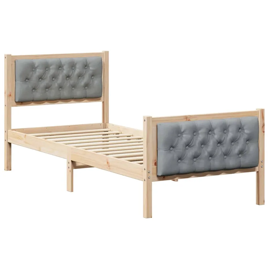 Cadre de lit avec tête de lit Gris clair 75 x 190 cm Pin massif - 2