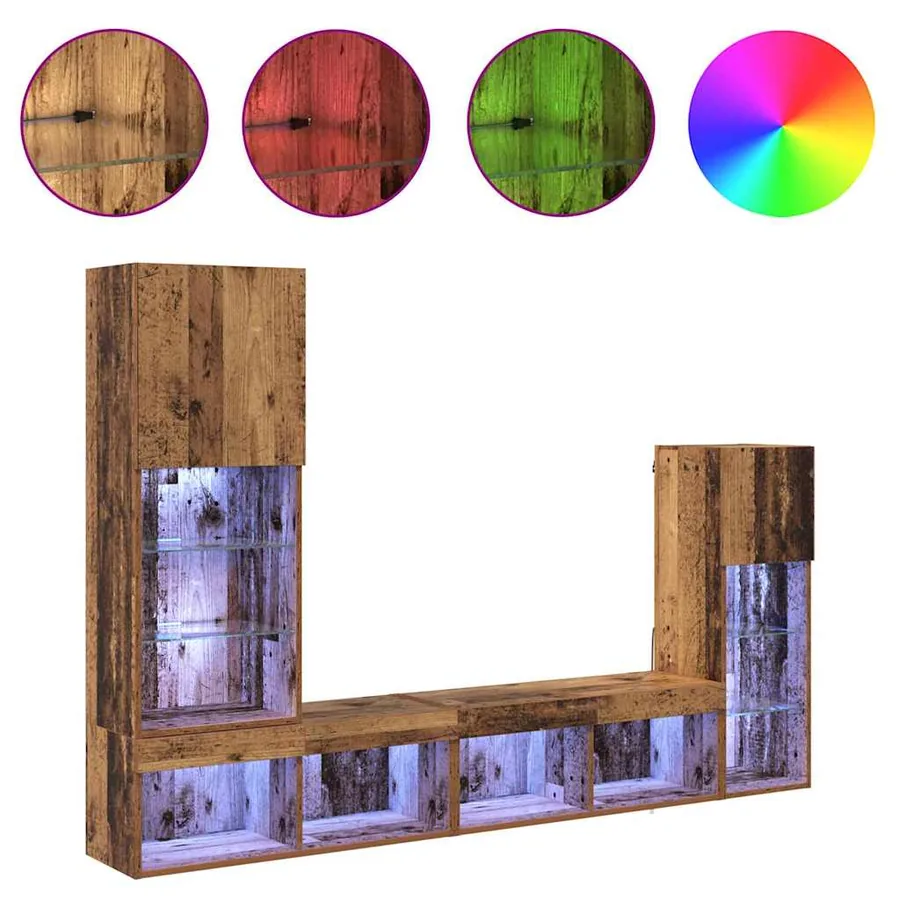 Meubles TV muraux 4 pcs Bois ancien Bois d'ingénierie - 4