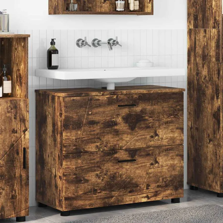 Cabinet de salle de bain Chêne fumé 76,5 x 35 x 64 cm