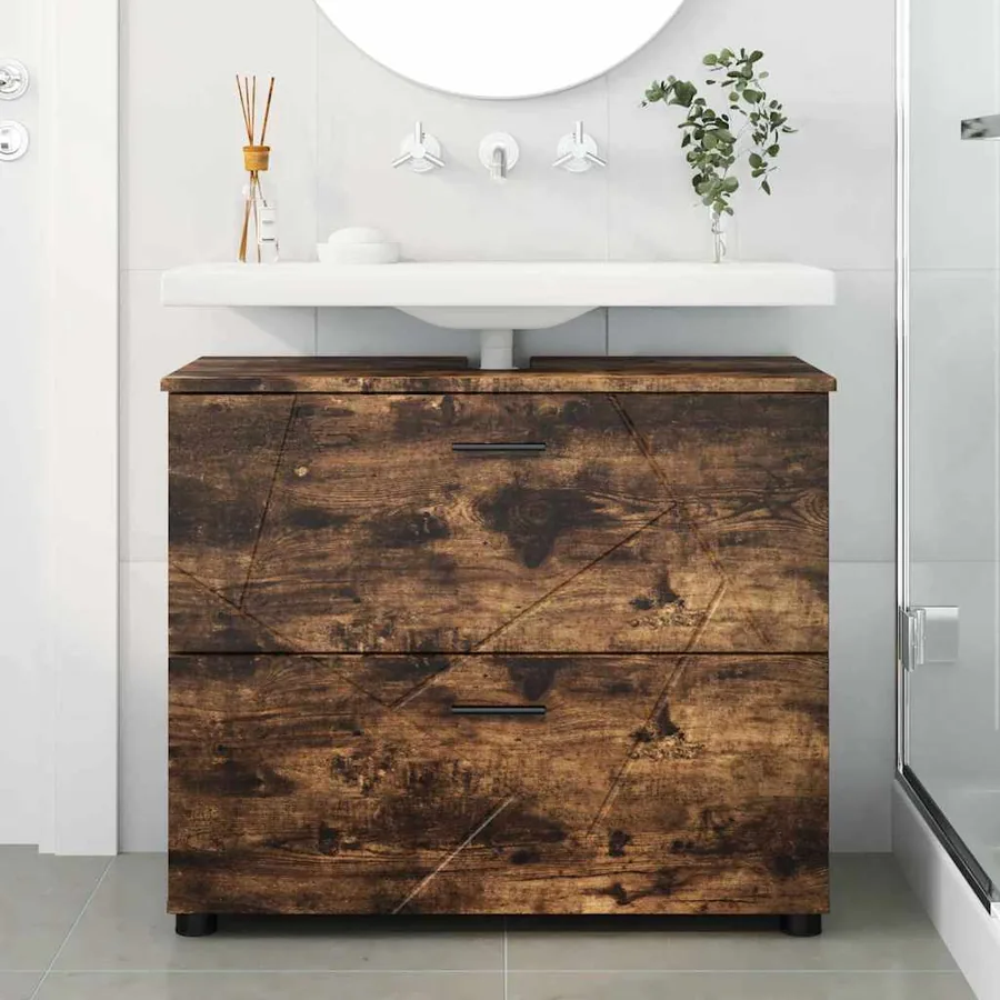 Cabinet de salle de bain Chêne fumé 76,5 x 35 x 64 cm - 4