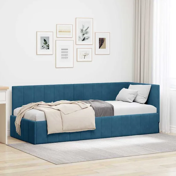 Cadre de lit d'angle Bleu 80 cm x 200 cm Velours