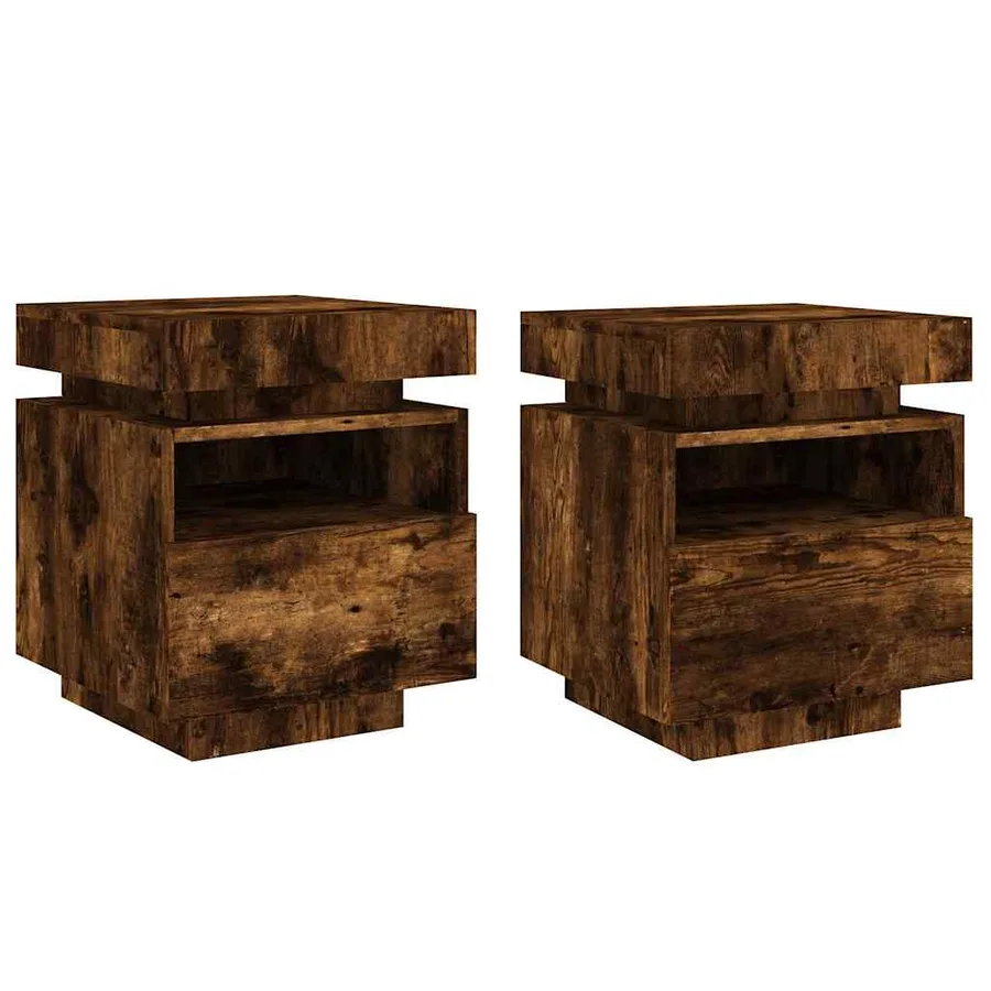 Armoires de chevet avec lumières LED 2 pcs chêne fumé - 2