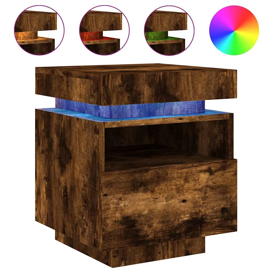 Armoires de chevet avec lumières LED 2 pcs chêne fumé - 4