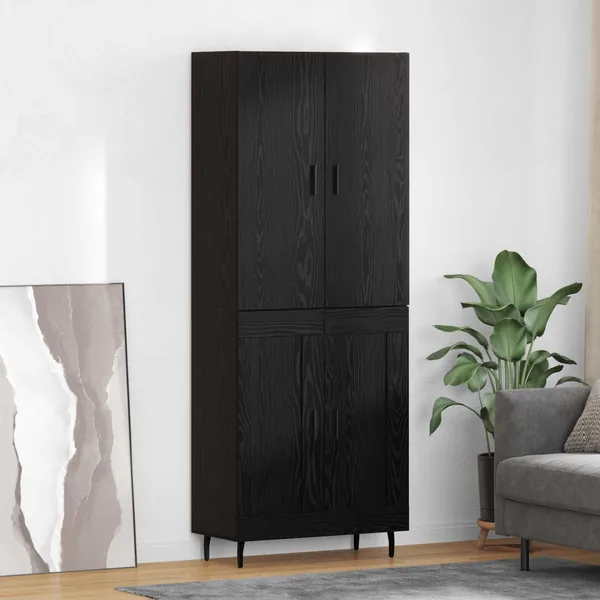 Haut Armoire 2 pcs Chêne noir Bois Aggloméré et Verre