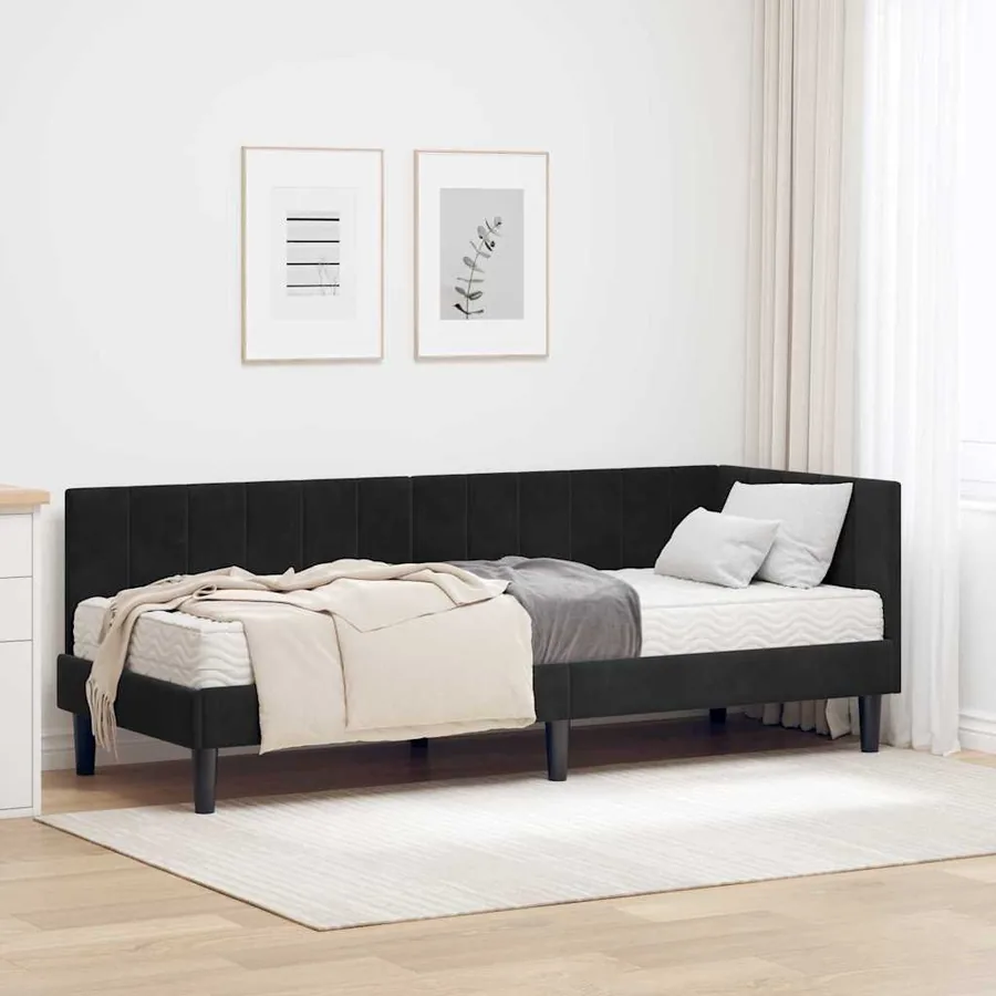 Cadre de lit d'angle avec matelas 2 pcs Noir Velours