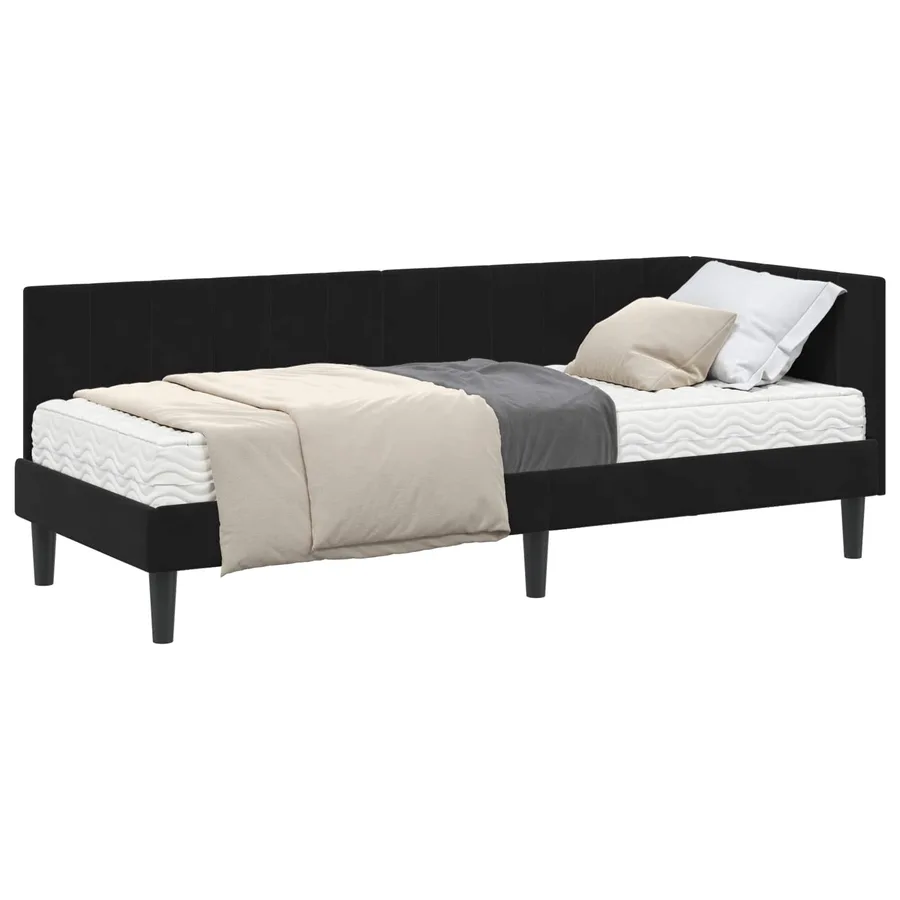 Cadre de lit d'angle avec matelas 2 pcs Noir Velours - 2