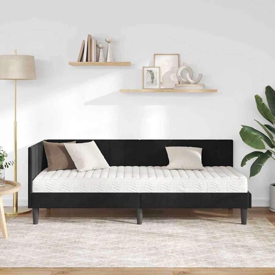 Cadre de lit d'angle avec matelas 2 pcs Noir Velours - 3