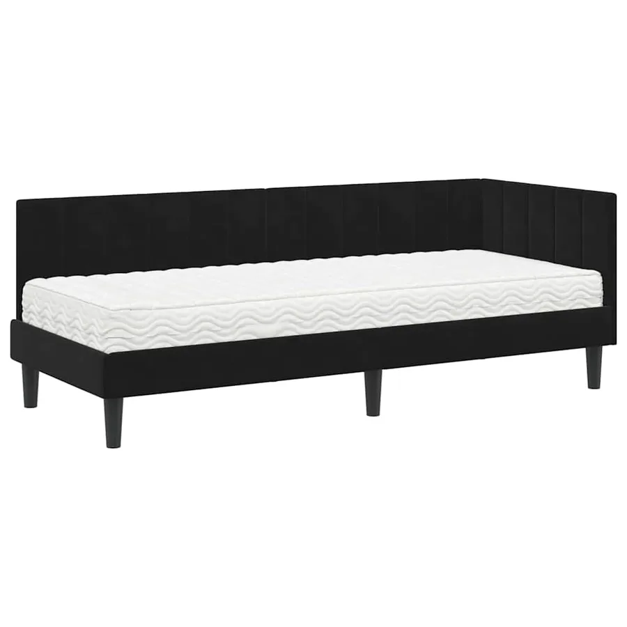 Cadre de lit d'angle avec matelas 2 pcs Noir Velours - 4