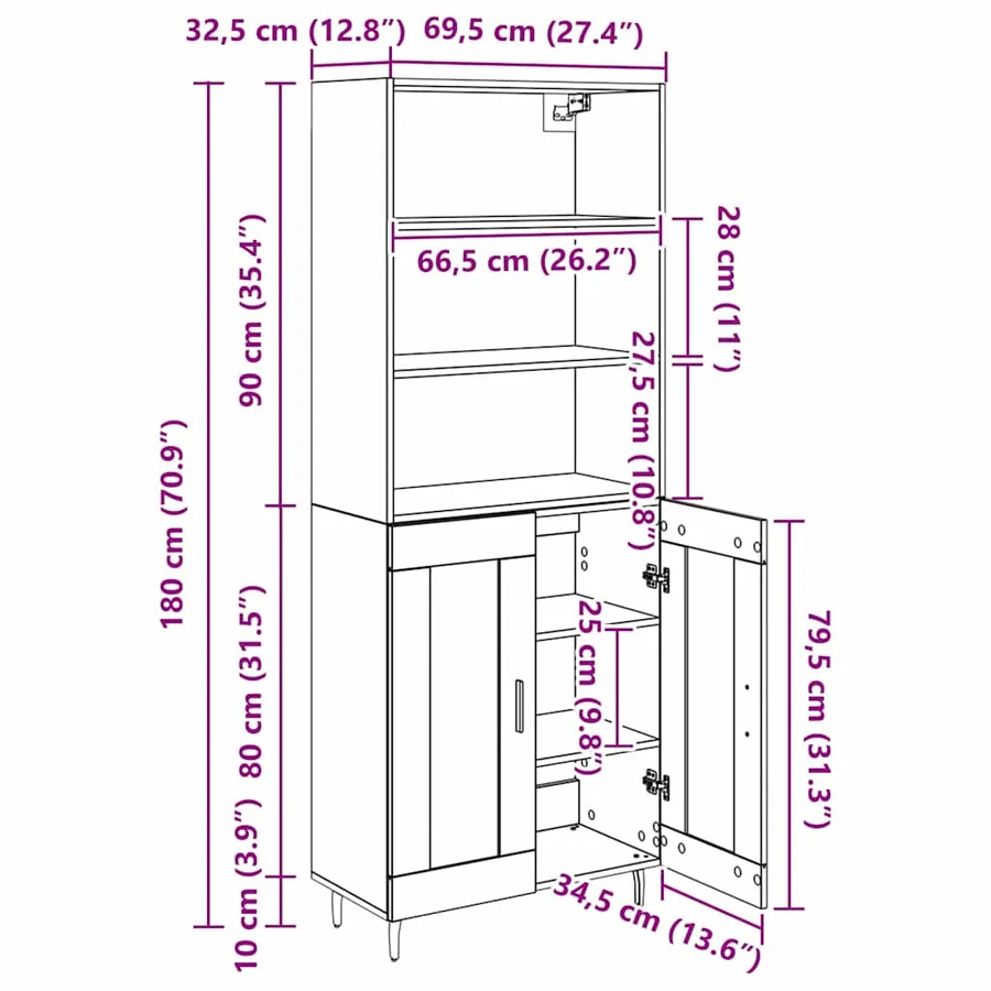 Haut Armoire Chêne noir 69,5 x 34 x 180 cm - 14