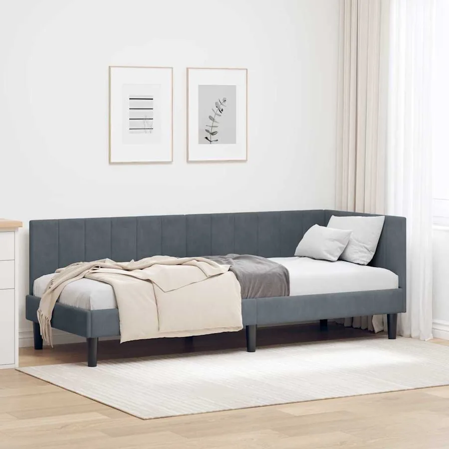 Cadre de lit d'angle Gris foncé 80 cm x 200 cm Velours