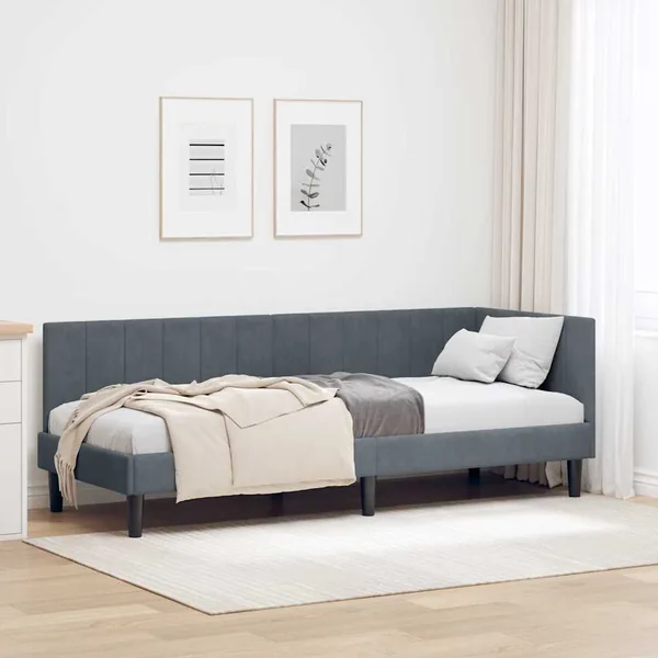 Cadre de lit d'angle Gris foncé 80 cm x 200 cm Velours