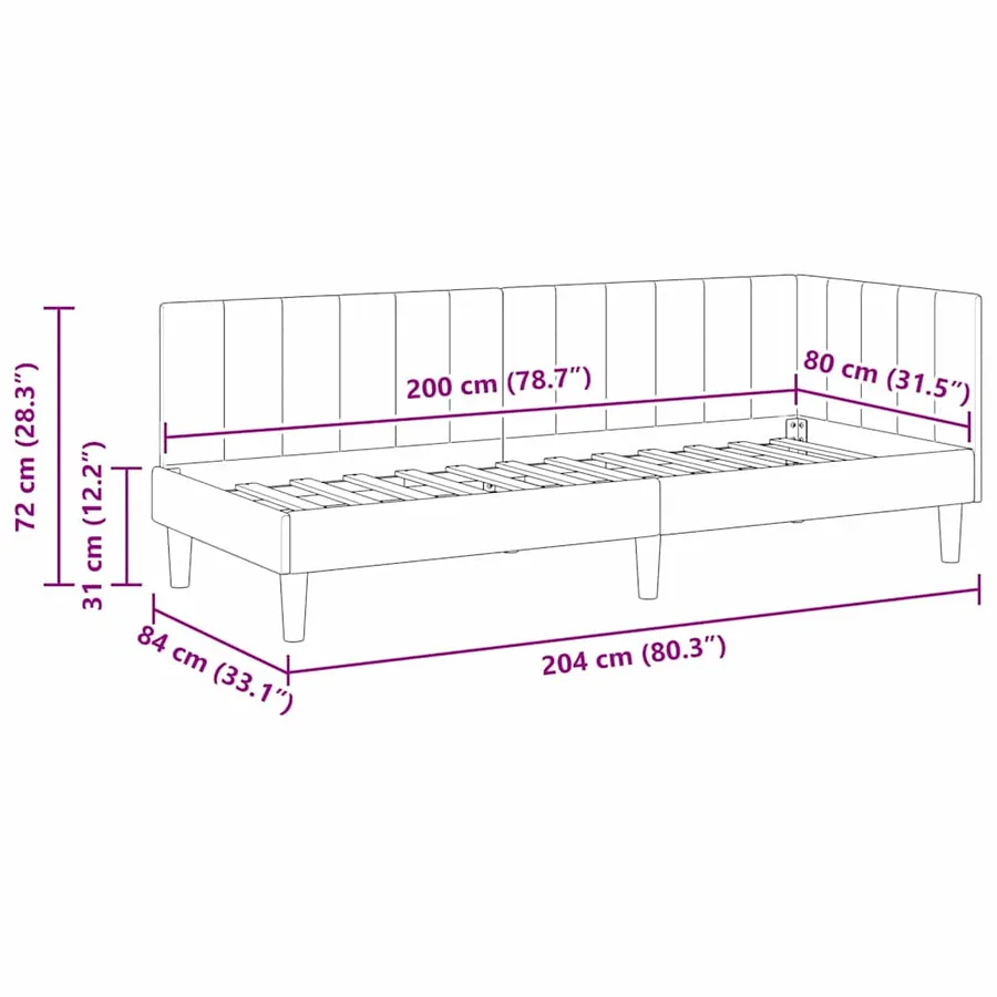 Cadre de lit d'angle Gris foncé 80 cm x 200 cm Velours - 11