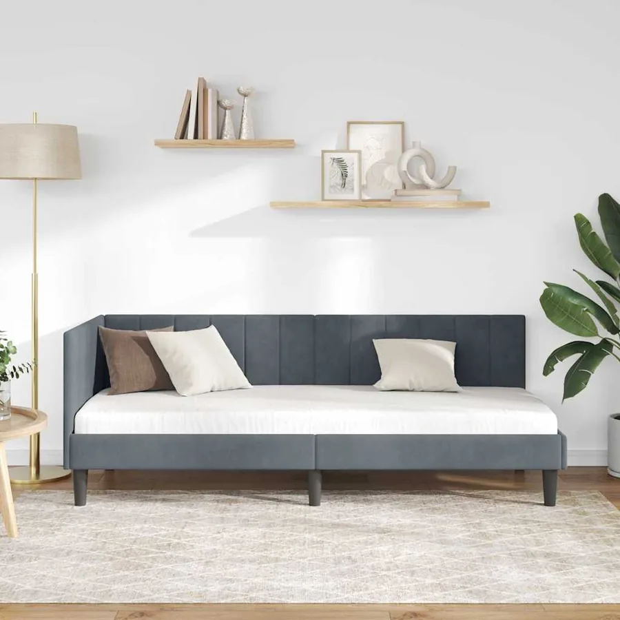 Cadre de lit d'angle Gris foncé 80 cm x 200 cm Velours - 3