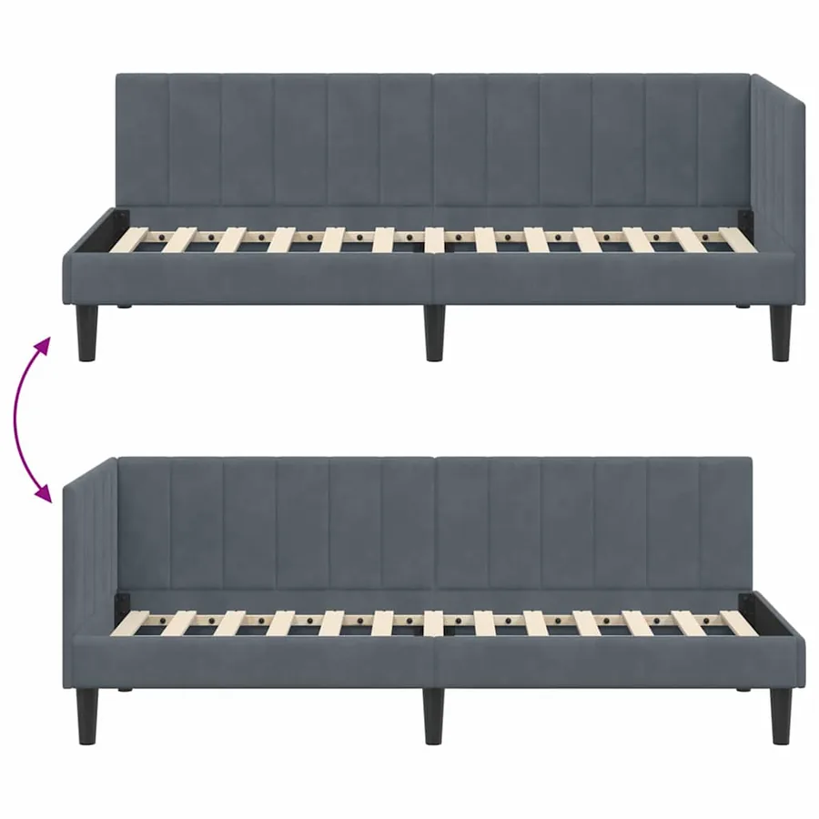 Cadre de lit d'angle Gris foncé 80 cm x 200 cm Velours - 9