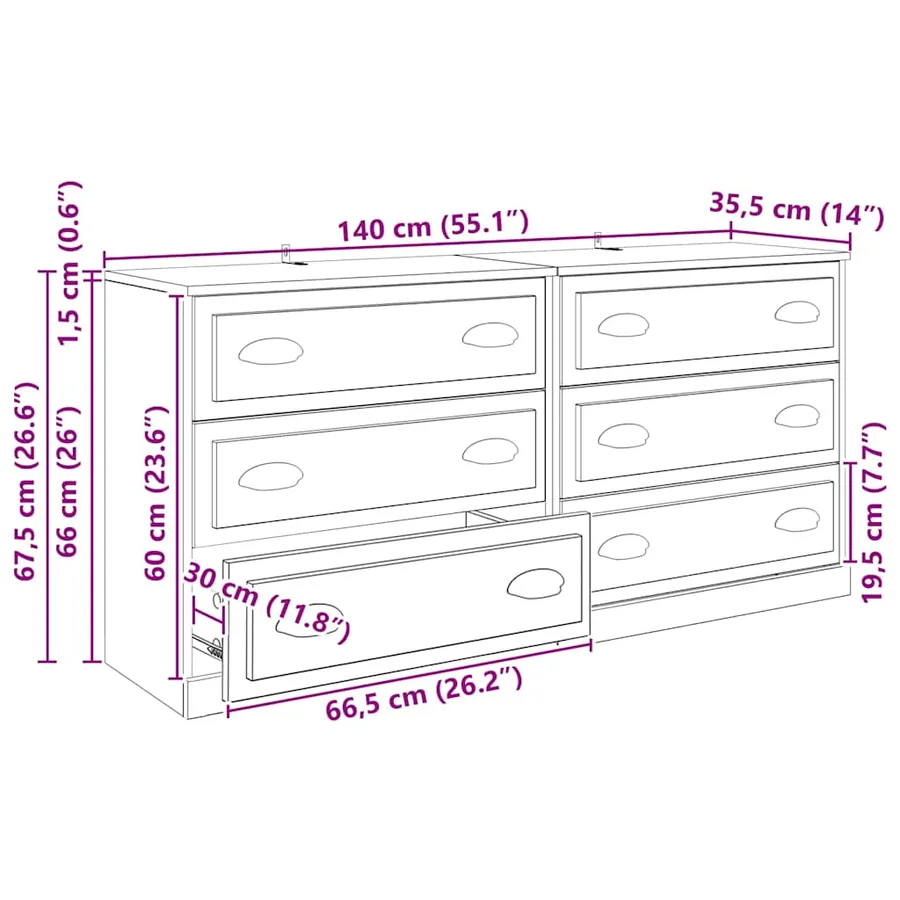 Buffets 2 pcs Chêne artisanal 70 x 35,5 x 67,5 cm - 14
