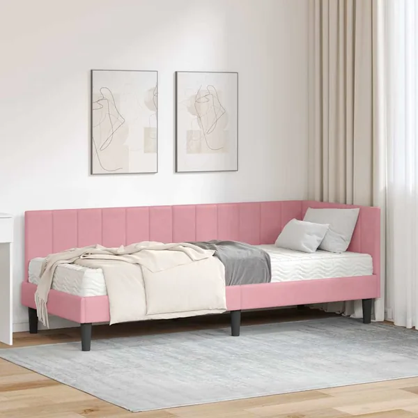Cadre de lit d'angle avec matelas 2 pcs Gris Velours