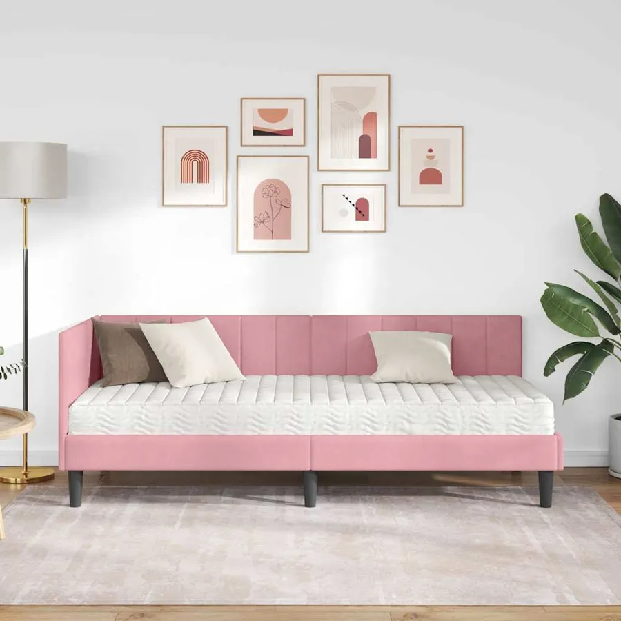 Cadre de lit d'angle avec matelas 2 pcs Gris Velours - 3