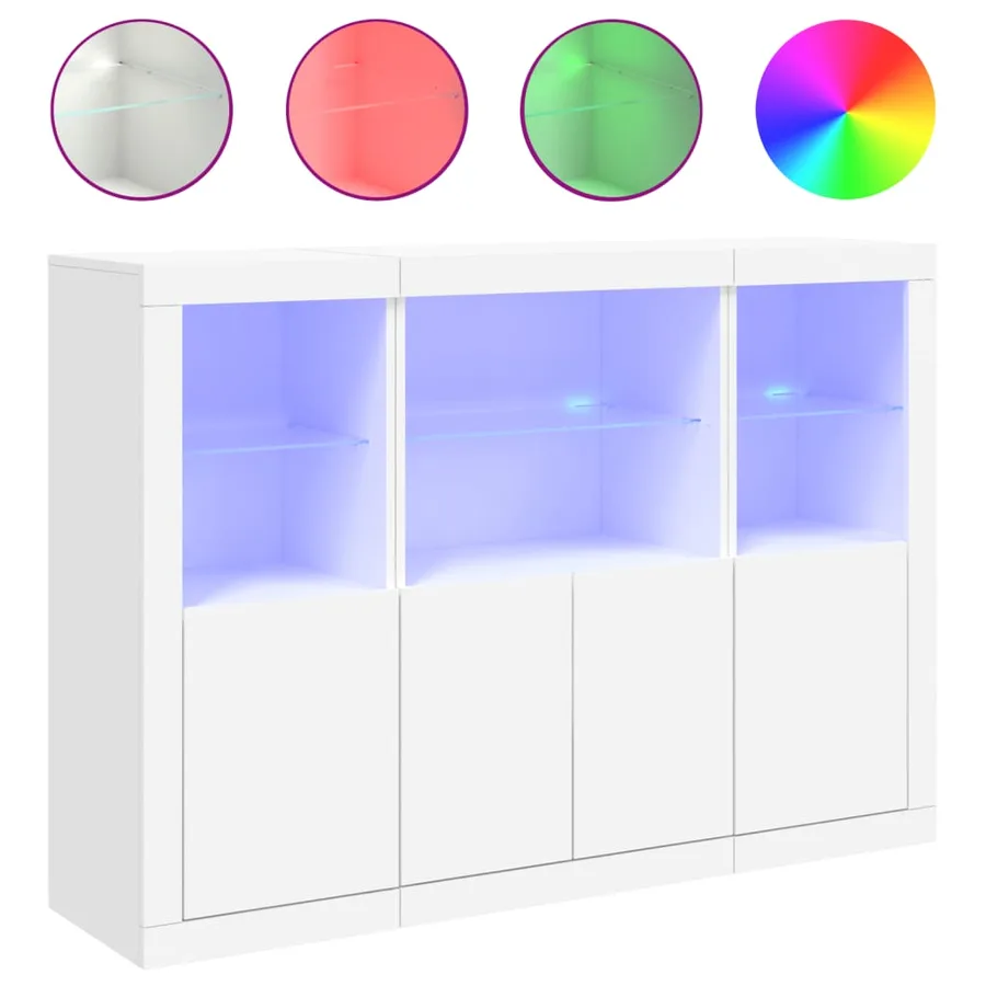 Buffets avec lumières LED 3 pcs blanc bois d'ingénierie - 2