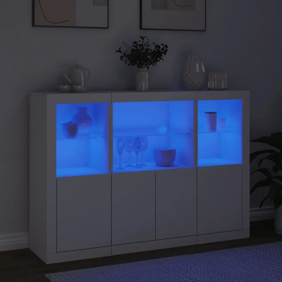Buffets avec lumières LED 3 pcs blanc bois d'ingénierie - 3