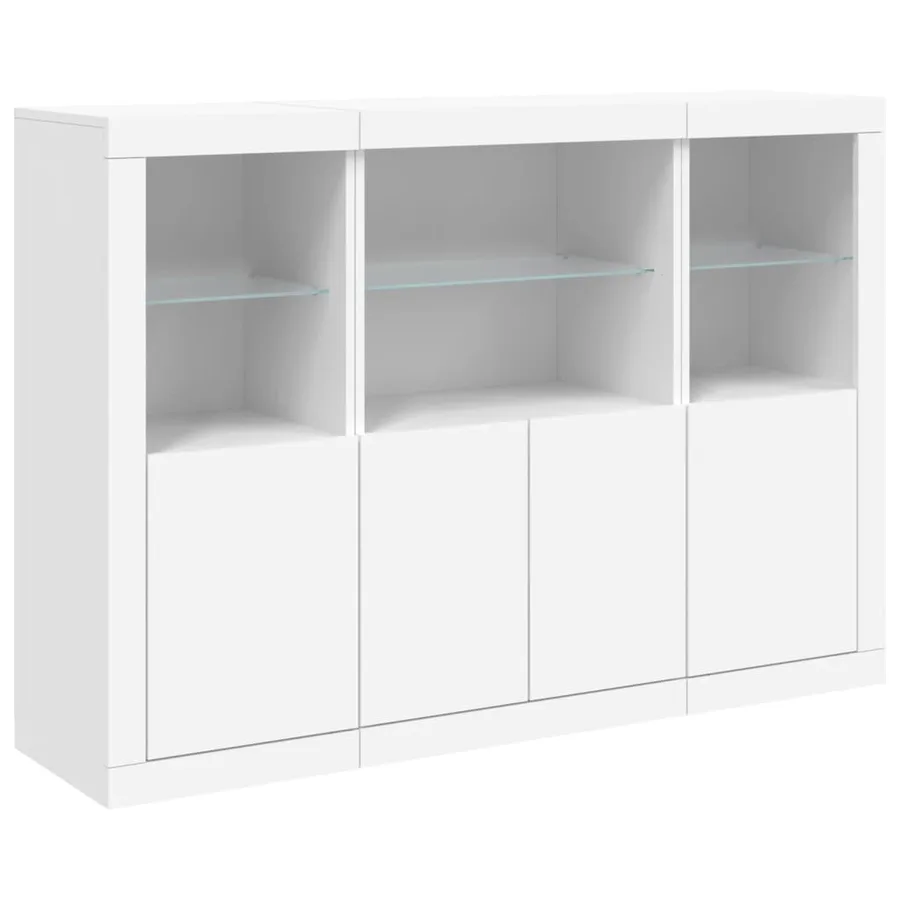 Buffets avec lumières LED 3 pcs blanc bois d'ingénierie - 5