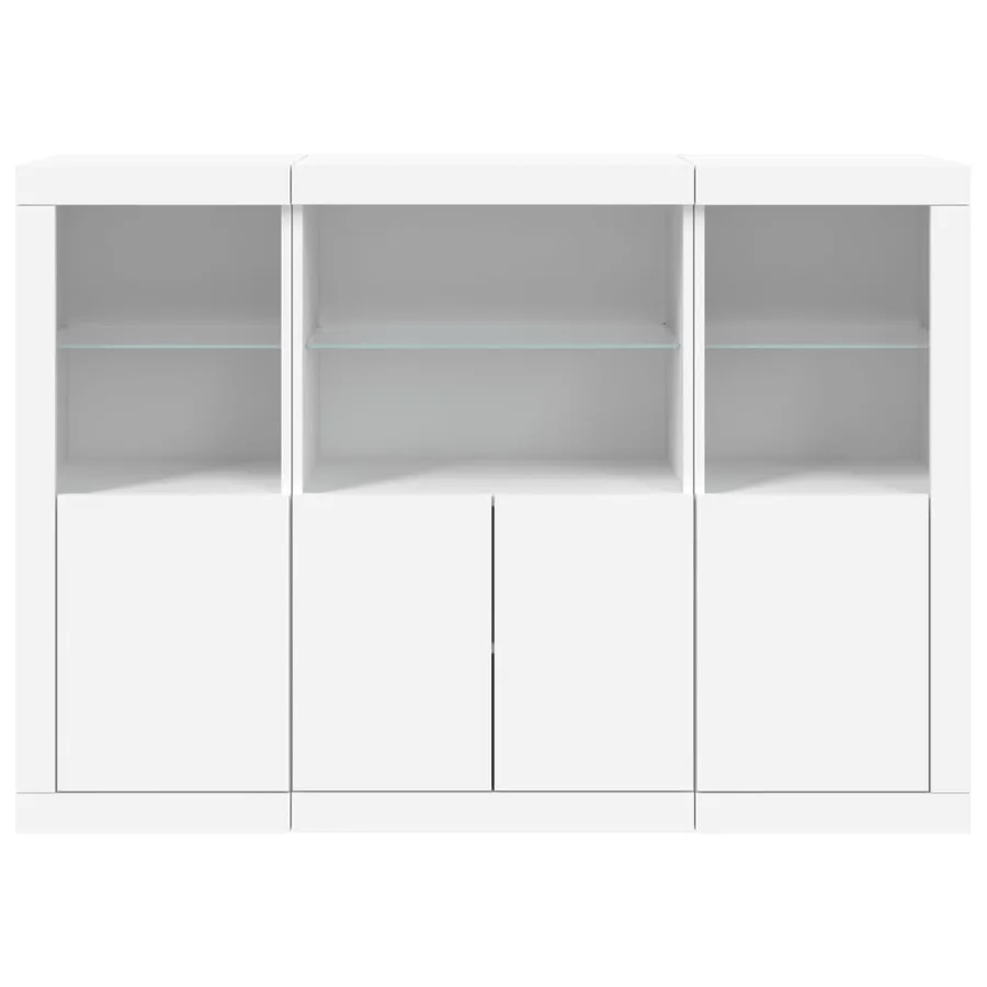 Buffets avec lumières LED 3 pcs blanc bois d'ingénierie - 6