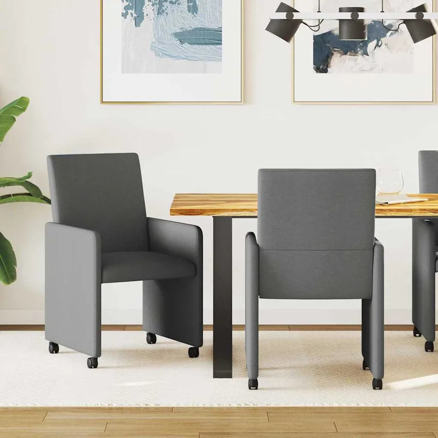 Chaises de Salle à Manger avec Roues 2 pcs Gris foncé tissu