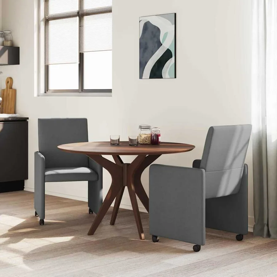 Chaises de Salle à Manger avec Roues 2 pcs Gris foncé tissu - 3