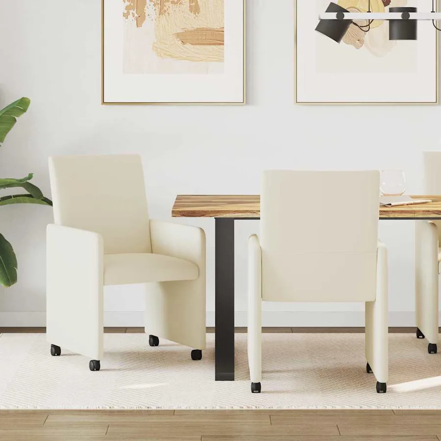 Chaises de Salle à Manger avec Roues 2 pcs Crème Faux cuir