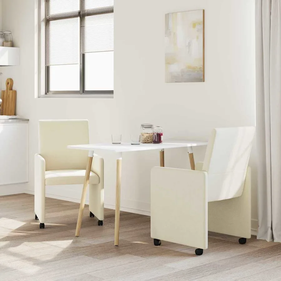 Chaises de Salle à Manger avec Roues 2 pcs Crème Faux cuir - 3