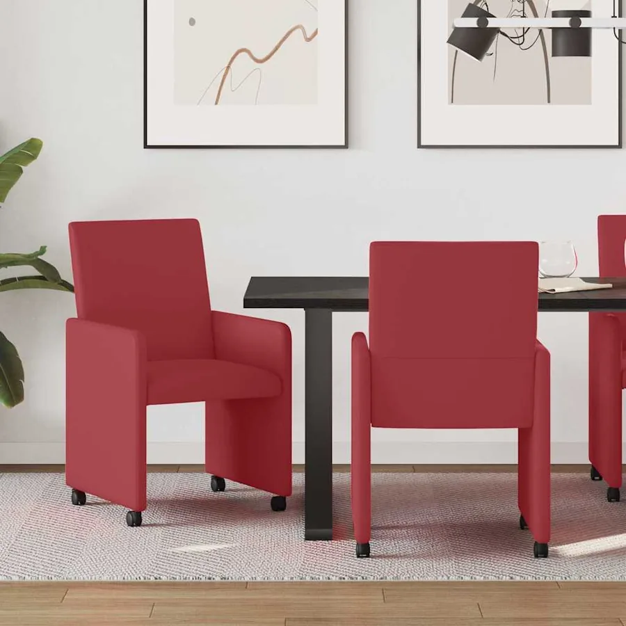 Chaises de Salle à Manger avec Roues 2 pcs Bordeaux Faux cuir