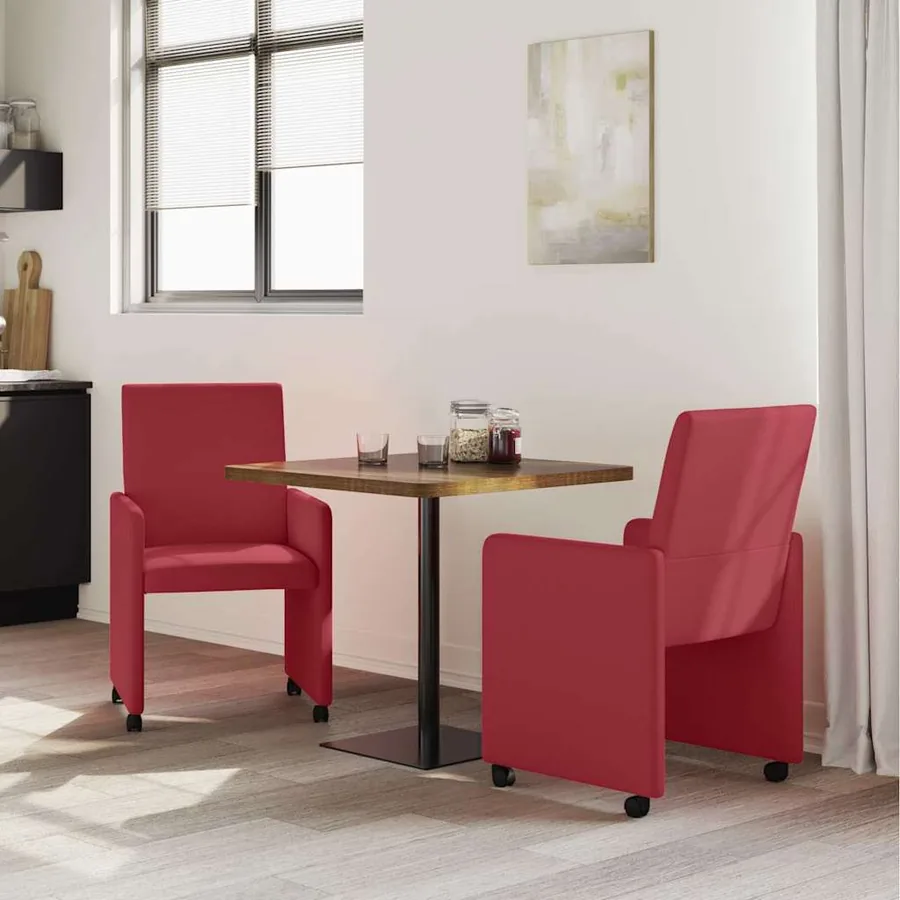 Chaises de Salle à Manger avec Roues 2 pcs Bordeaux Faux cuir - 3