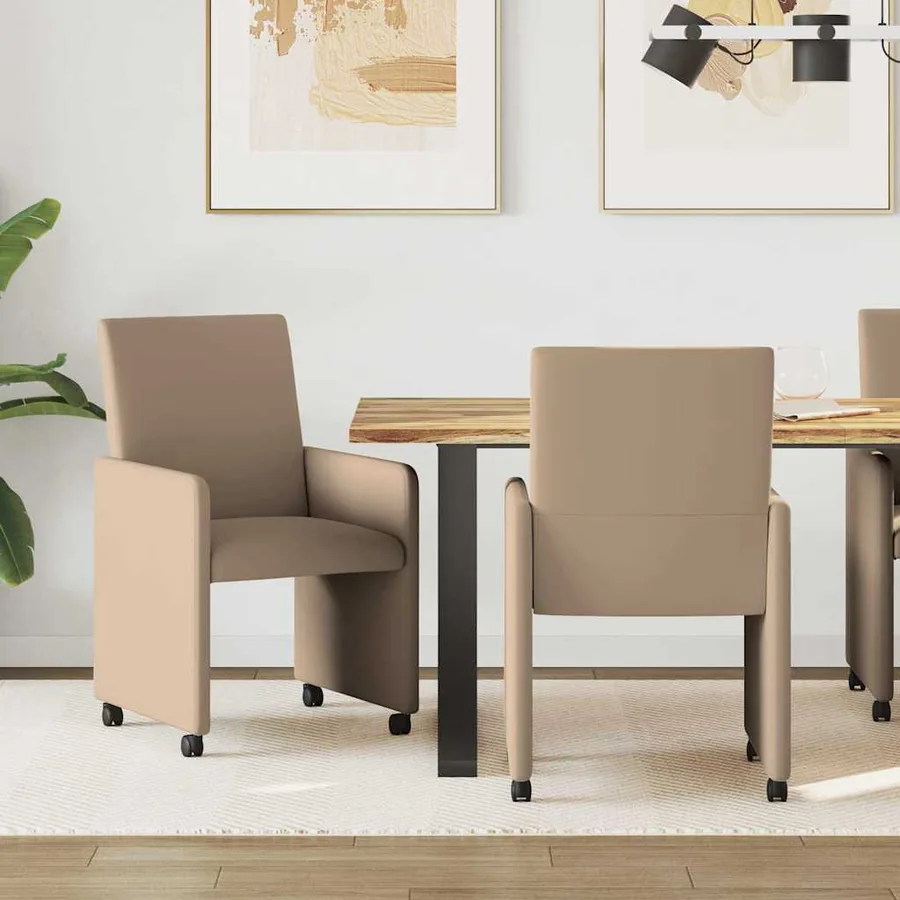 Chaises de Salle à Manger avec Roues 2 pcs Cappuccino Faux cuir