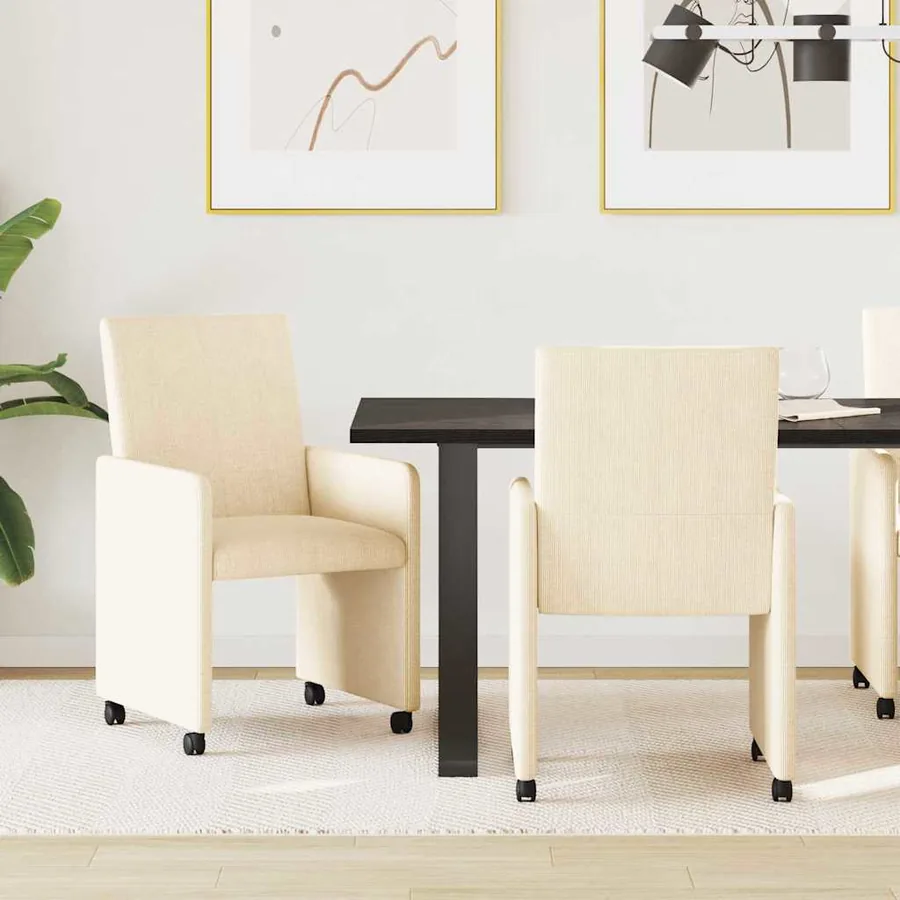Chaises de Salle à Manger avec Roues avec des roues 2 pcs Crème