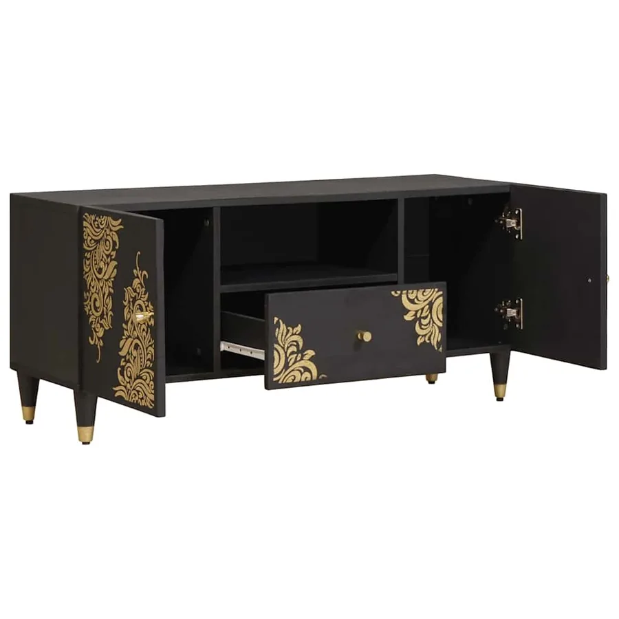 Meuble TV Noir 105 x 33 x 46 cm Bois de mangue massif - 2