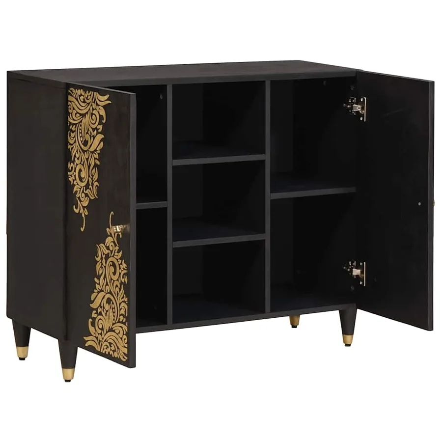 Buffet avec étagère Noir 90 x 33 x 75 cm Bois de mangue massif - 2