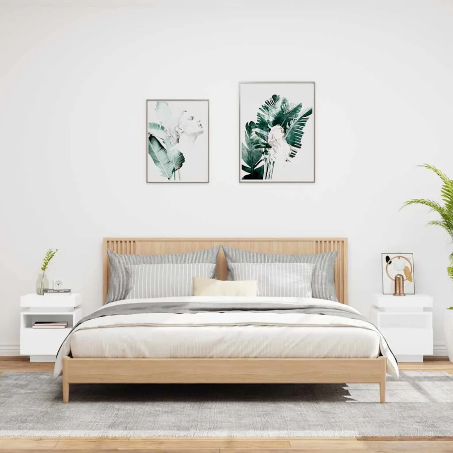 Armoires de chevet avec lumières LED 2 pcs blanc 40x39x48,5 cm - 3