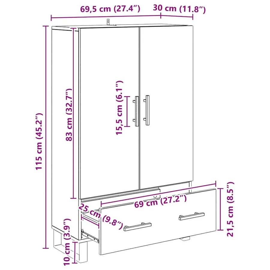 Haut Armoire Chêne artisanal 69,5 x 30 x 115 cm - 12