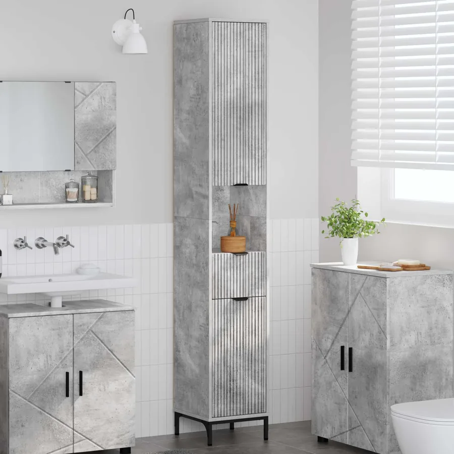 Cabinet de salle de bain Gris béton 31,5 x 33 x 190 cm