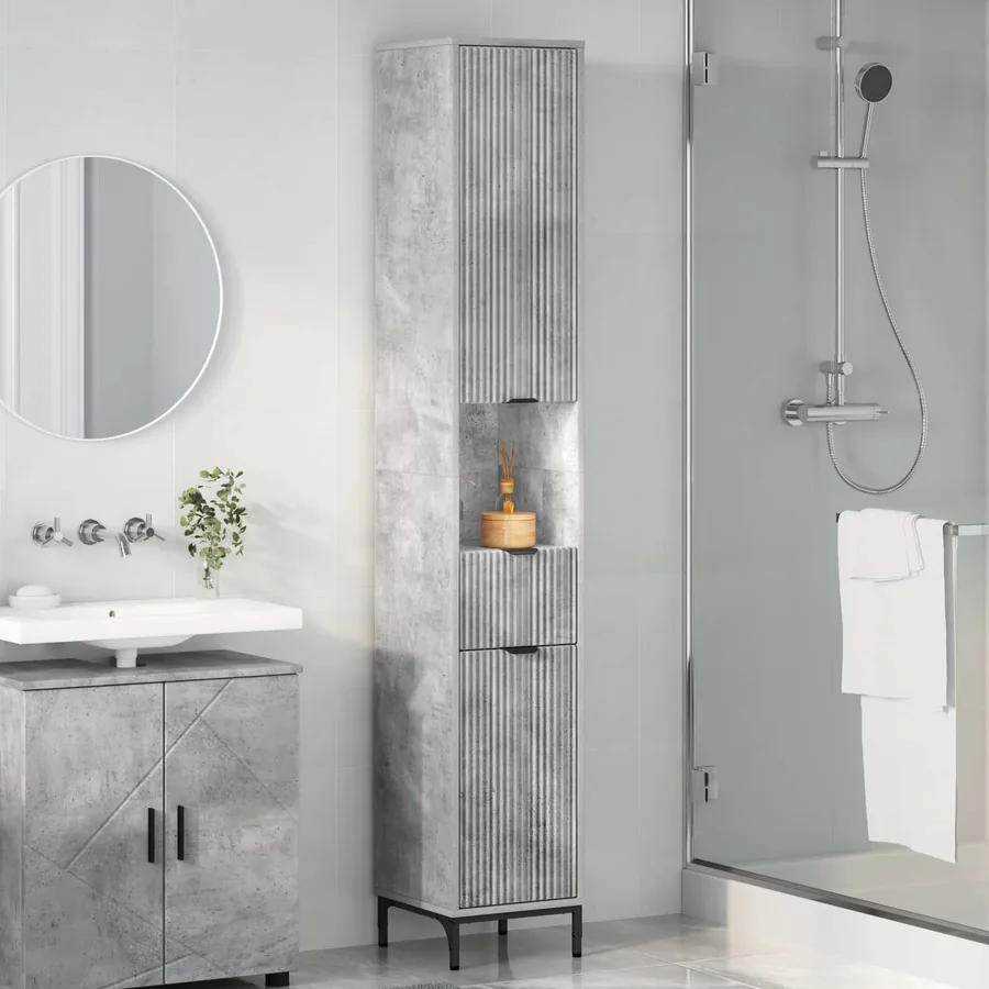 Cabinet de salle de bain Gris béton 31,5 x 33 x 190 cm - 4