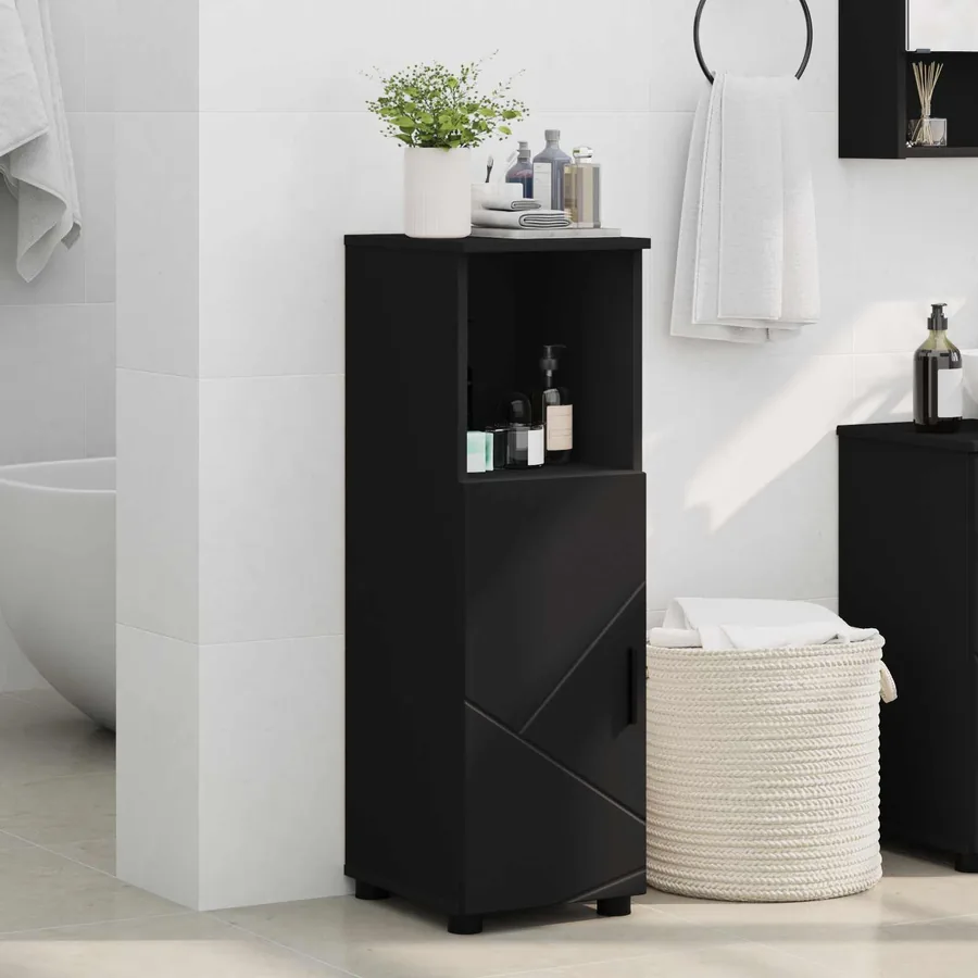 Cabinet de salle de bain avec stockage Noir 30 x 35 x 95 cm - 4