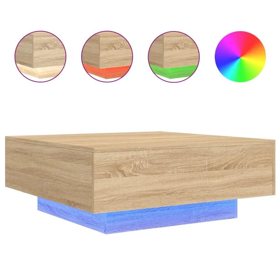 Table basse avec lumières LED chêne sonoma 80x80x31 cm - 2