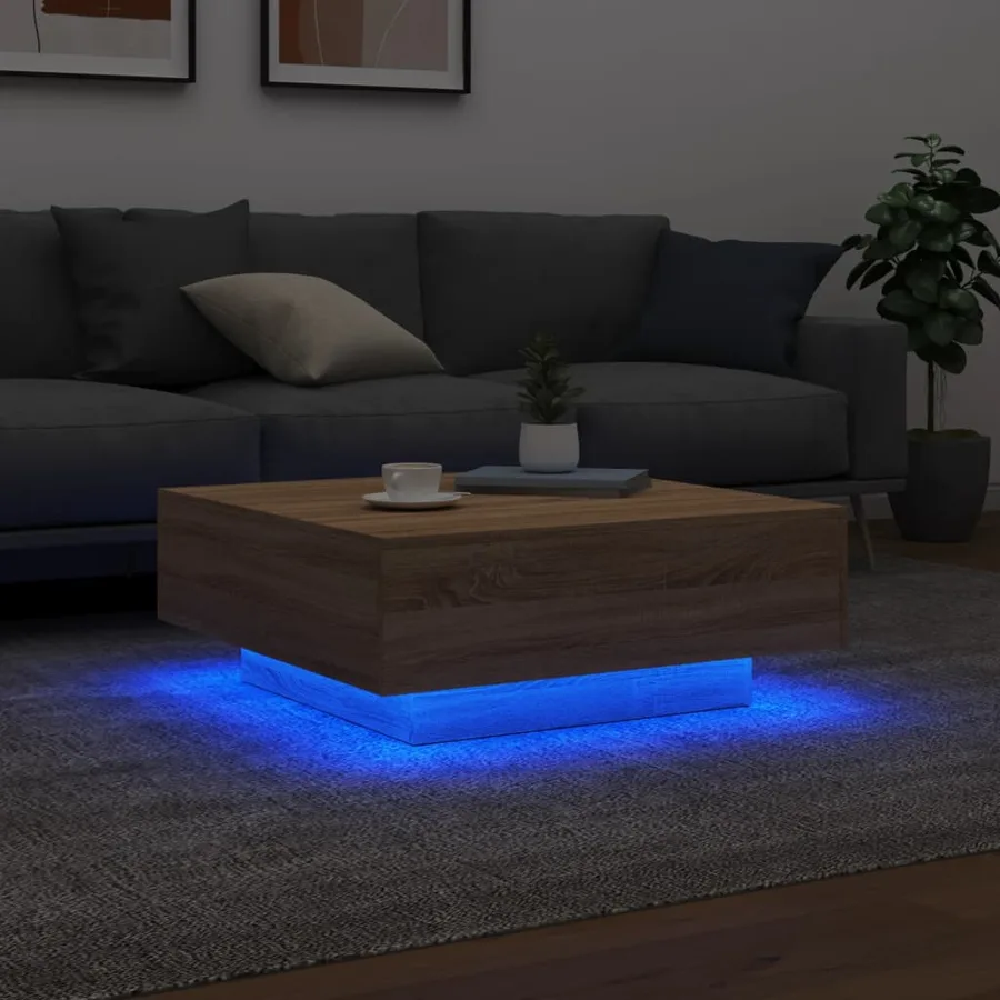 Table basse avec lumières LED chêne sonoma 80x80x31 cm - 4