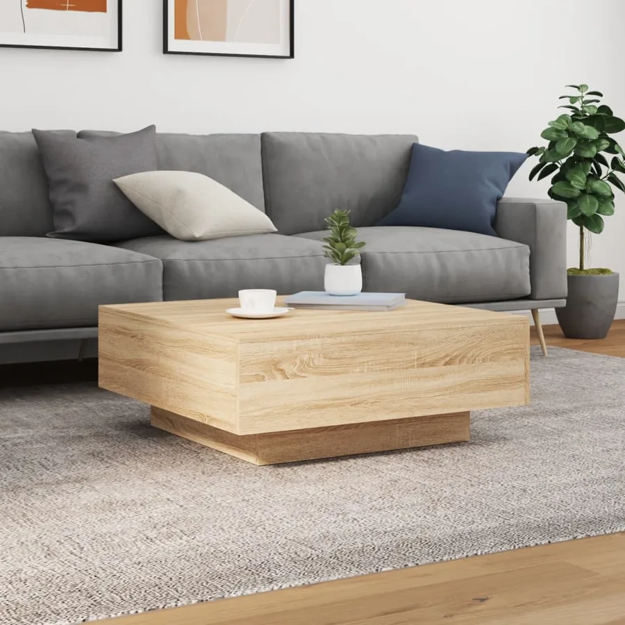 Table basse avec lumières LED chêne sonoma 80x80x31 cm - 5